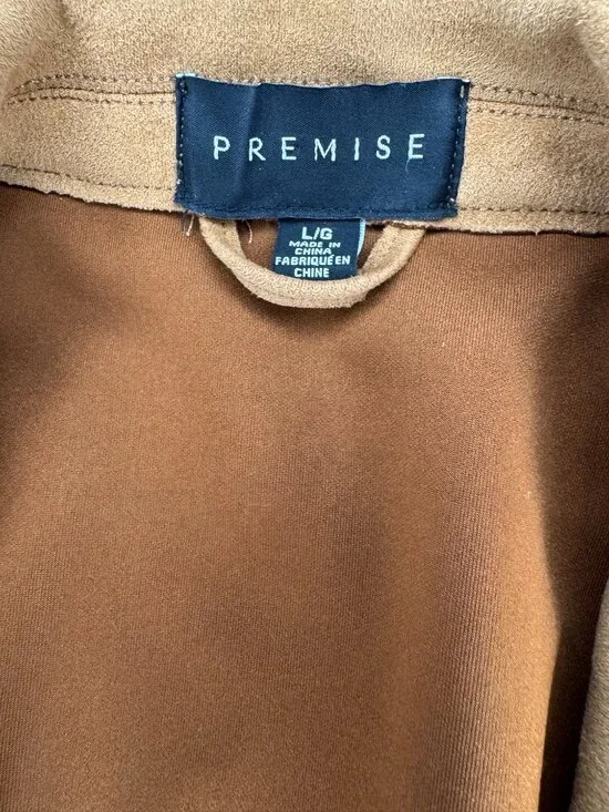 Premise Faux Leather Open Draped Blazer Cardigan Camel Brown Size Large Boho - Picture 3 of 7